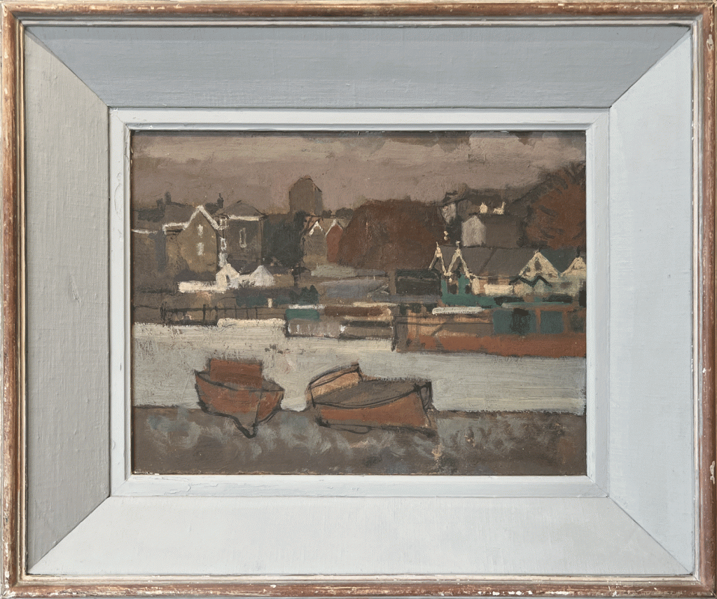 Harry Rutherford - Boats on the River Original Painting for Sale